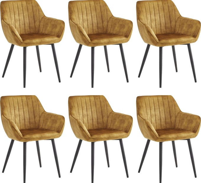 Colenis® - Luna Eetkamerstoel - Set Van 6 - Honey - Adoré Velvet - Met armleuning