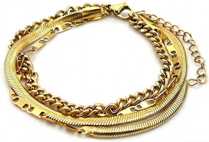 Armband - RVS - layered design - goudkleurig - 16-21 cm - dames