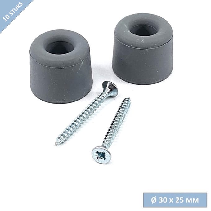 Gamma deurstop - Ø 30 x 25 mm - Rubber - Met schroef - Grijs - 10 stuks