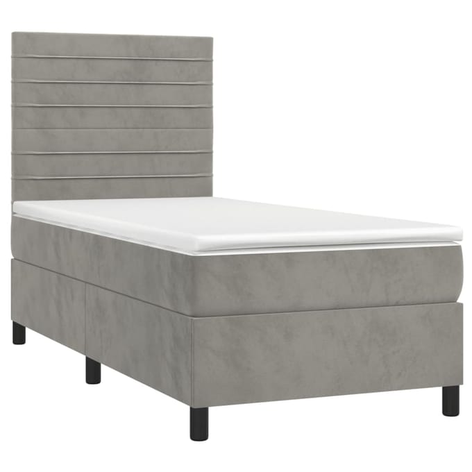 vidaXL - Boxspring - met - matras - en - LED - fluweel - lichtgrijs - 90x200 - cm