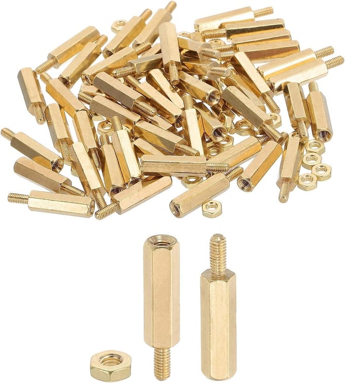 M2.5X16mm+6mm Standoff Schroeven, 100 Stuks Messing Hex Standoffs voor PCB, Computer Circuit Board en Elektronica Projecten, Goudkleurig