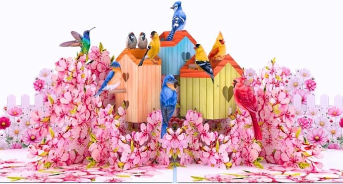 Wenskaarten - Pop-up kaarten - Moederdag vieren - Vogelhuisje design - 6 x 8 inch - Multicolor