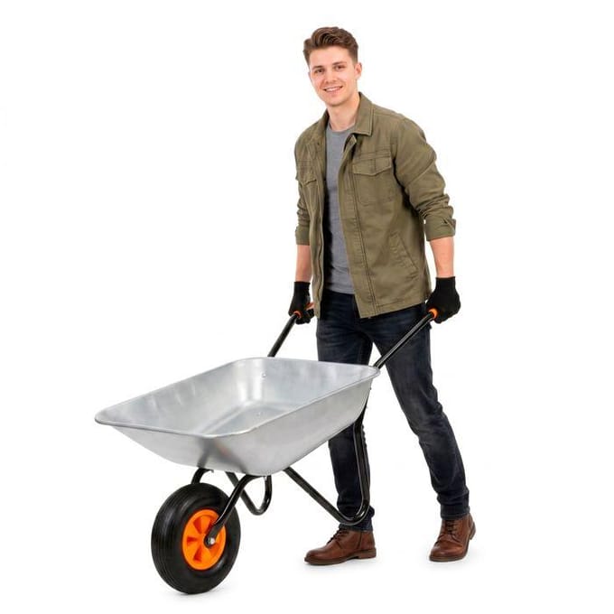 Brouette de jardin - SPRINGOS - GA0256 - 120 L - Acier galvanisé - Roue pneumatique - 100 kg gris