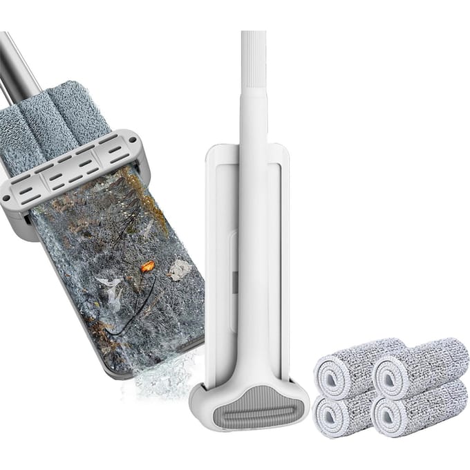 Microfiber Mop Vloerreinigingssysteem Wasbare Pads Herbruikbare Stofmoppen met 4 STKS Zachte Navulpads 32cm gray