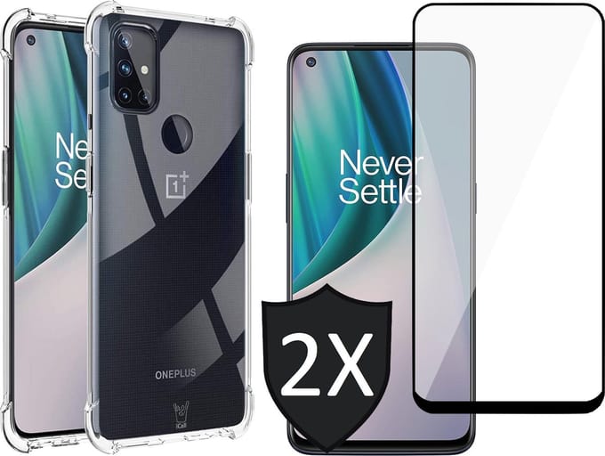 Hoesje geschikt voor OnePlus Nord N10 - Transparant Shock Proof Case + 2x Screen Protector Glas Full
