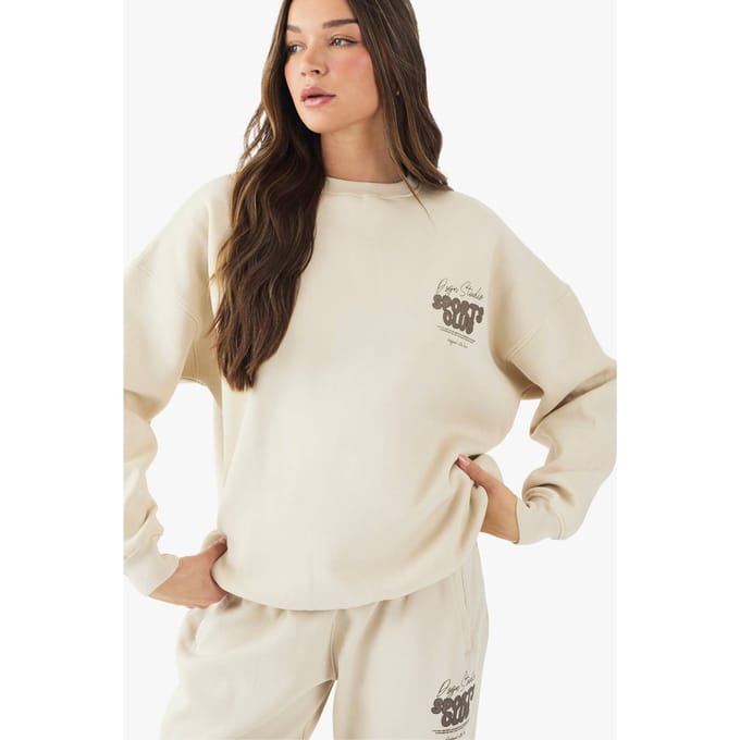 Dames DSGN Studio Sports Bubble Slogan Oversized Sweatshirt | Stone | Maat: XL