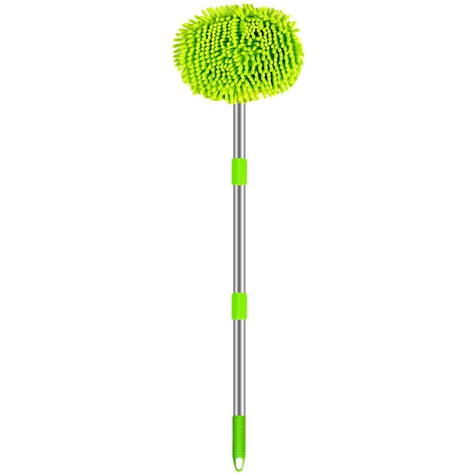 2 in 1 Chenille Microfiber Autowasborstel Mop Autoreinigingsborstelhandschoen met lang handvat, Auto groen