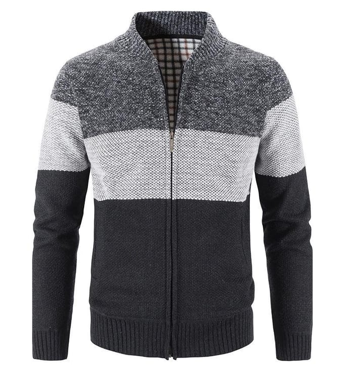 Winter Casual Trui met Dik Fluweel Baseballkraag Heren Losse Kleurblok Gebreide Trui Warme Jas 3XL gray