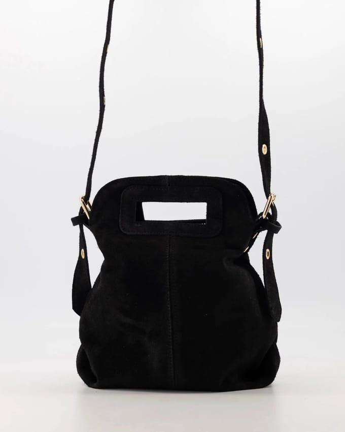 Tas-zwart- suède-hand/schoudertas -trendy -middel grote tas