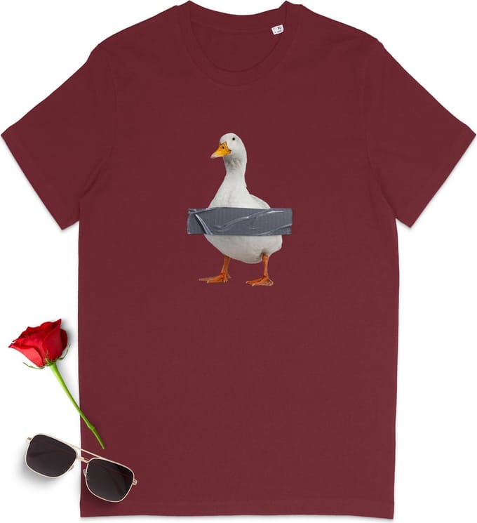 Heren t shirt Eend - Ronde Hals - Bordeaux Rood - Maat M