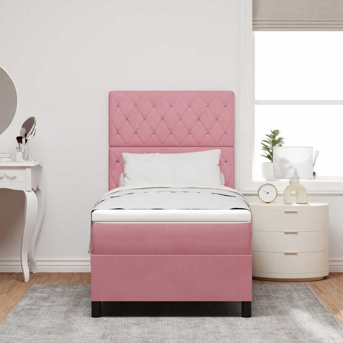 vidaXL - Boxspring - bed - met - matras - Roze - 90 - x - 190 - cm - Fluweel