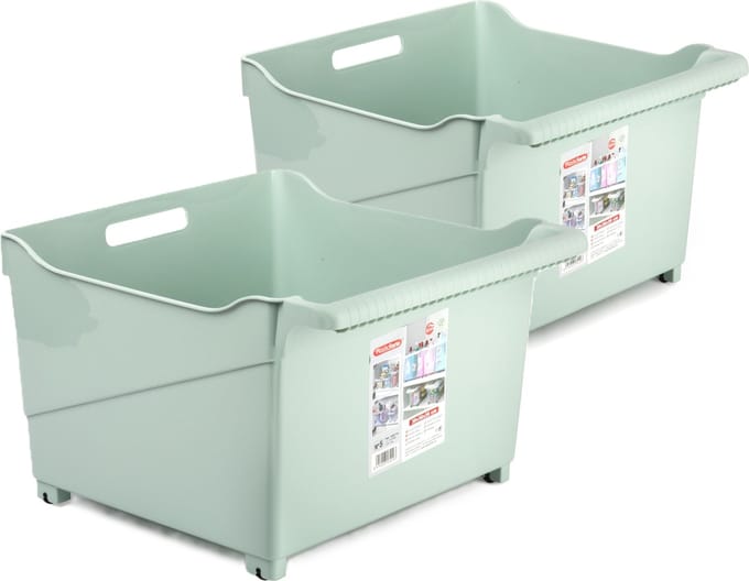 Plasticforte opberg Trolley Container - 2x - mintgroen - L39 x B38 x H26 cm - kunststof