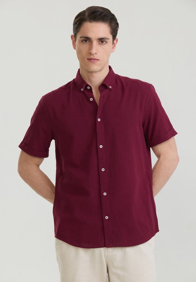 Felix Hardy Overhemd - Overhemden - Katoen Linnen Heren Bordeaux - M