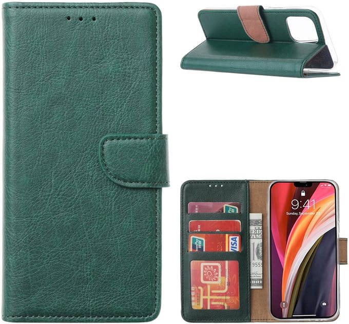 Hoesje Geschikt voor iPhone 12 Pro Max Hoesje met Pasjeshouder cover Groen