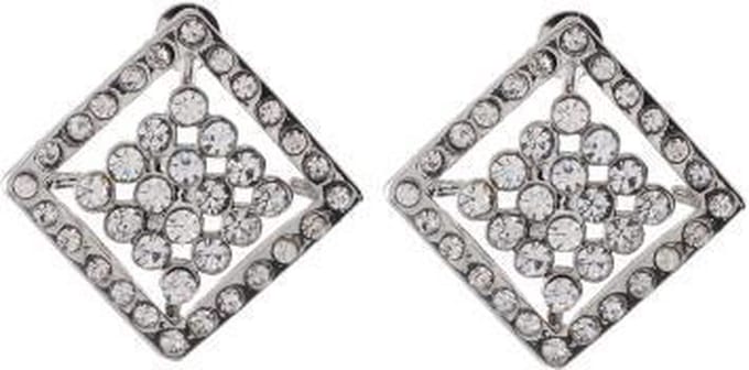 Behave - Oorsteker met Steentjes - Zilverkleur - Ruit Design