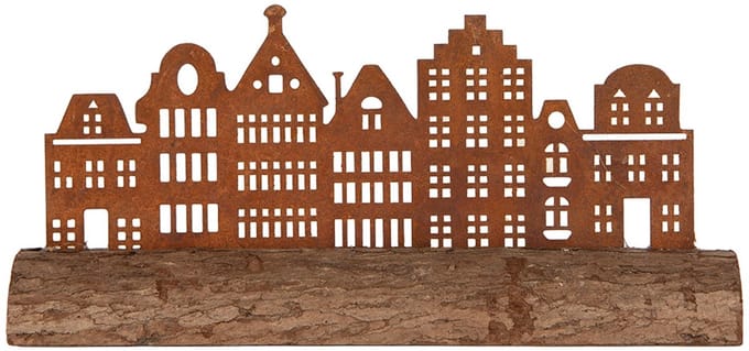Clayre & Eef Decoratie Beeld Huis 25x5x8 cm Bruin Metaal