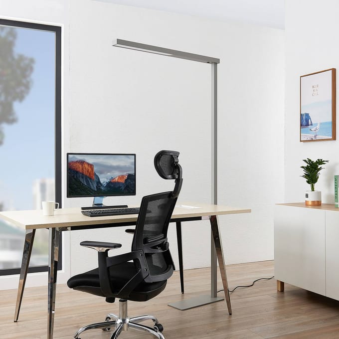 Arcchio LED kantoor vloerlamp Tamilo, zilver, metaal, 194cm