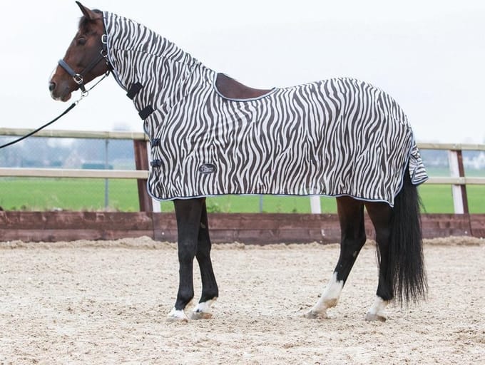 Harry's Horse Vliegendeken mesh, hals en zadeluitsparing, zebra gray 175cm