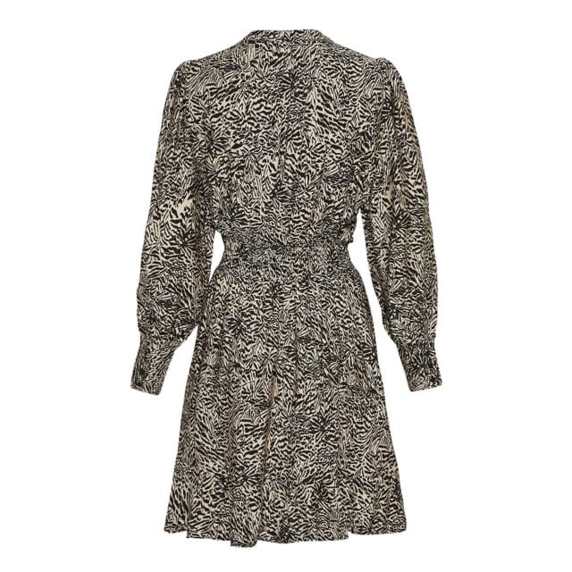 Zwarte beige print jurk met elastische taille Amabella - MSCH