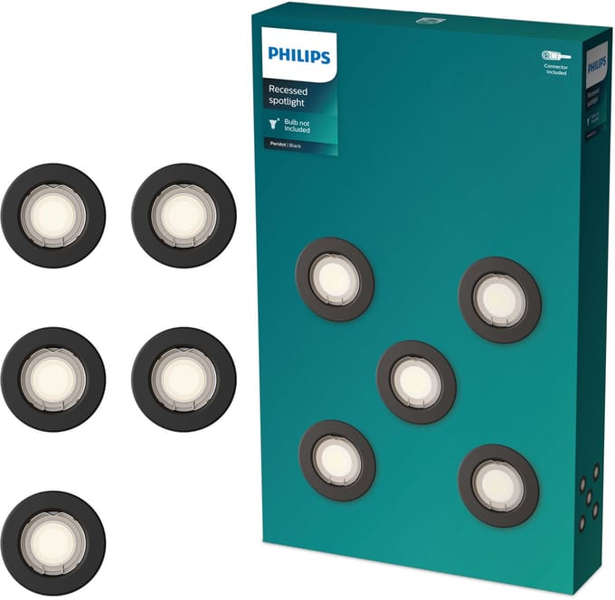 Philips Peridot inbouwspot - GU10 fitting - Zwart - Rond - Vaste kop - 5-pack