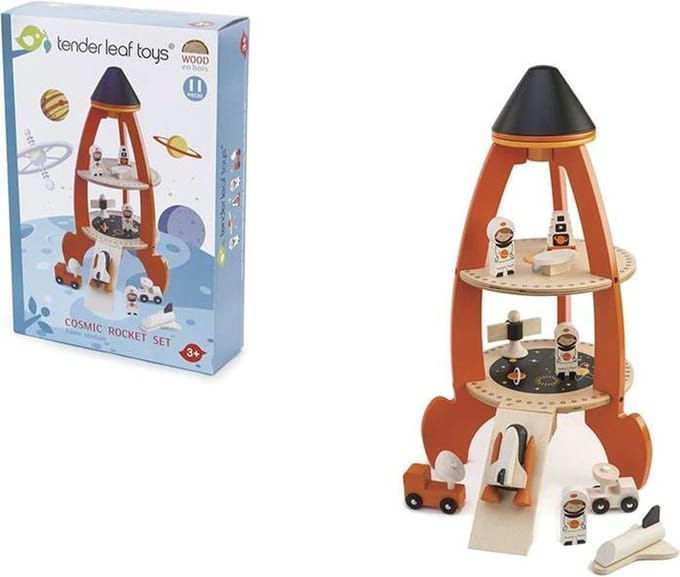 TENDER LEAF Transport - Cosmic Rocket Set - 38,5X27X48Cm - Hout - 3 Jaar
