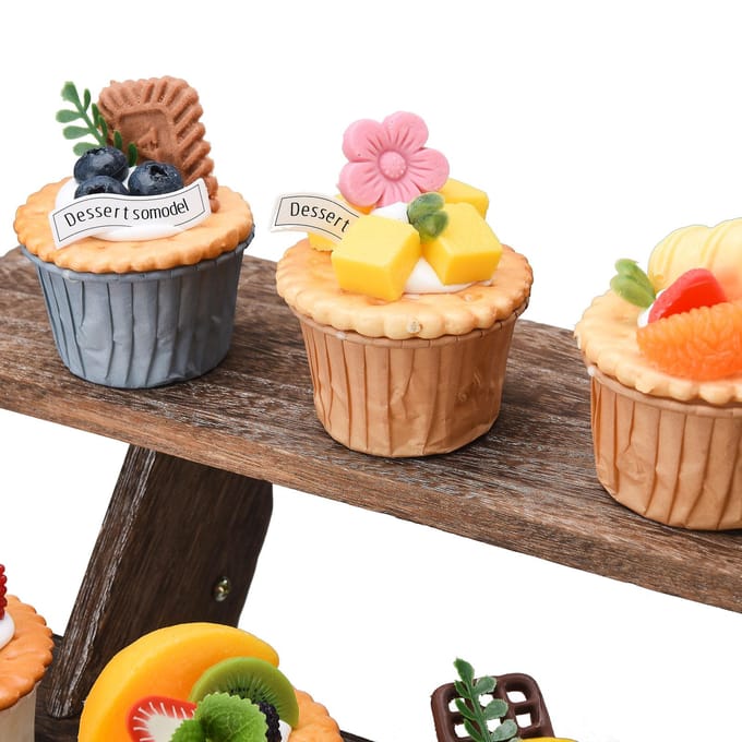 Houten Cupcake Standaard Display Verhoger Rustieke Houten Verhogers voor Verzamelobjecten Decoratief black