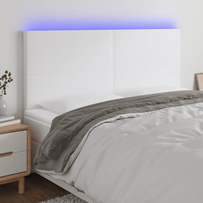 vidaXL - Hoofdbord - LED - 180x5x118/128 - cm - kunstleer - wit