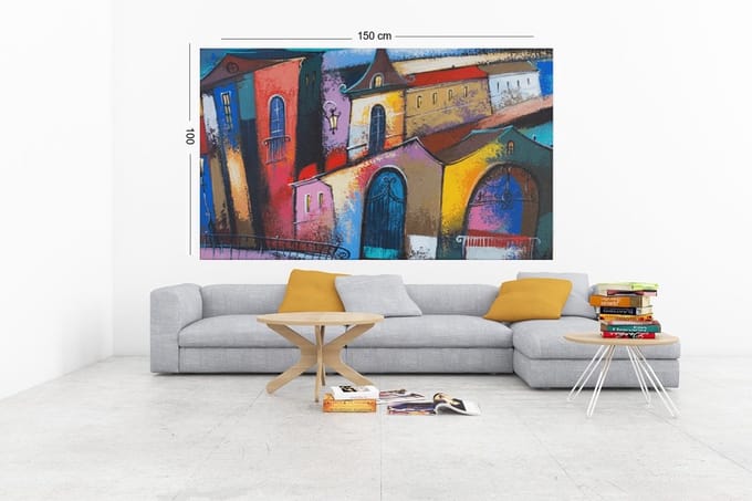 Canvas Schilderij - Sprookjeshuizen - Kleurrijk - Abstract - 90x60x2 cm
