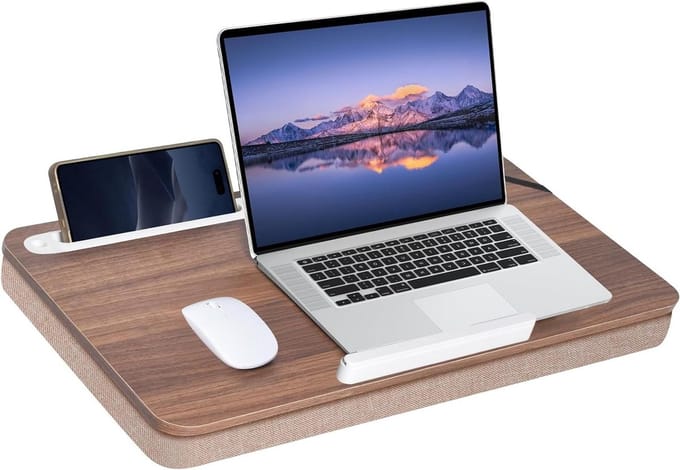 Schootbureau Hout - Laptop Tafel - Comfortabel Werken - Extra Groot Platform - 61 cm Breed - Walnoot