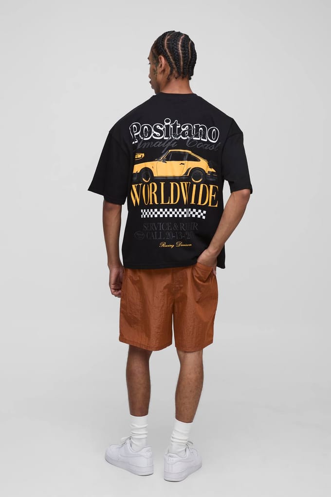 Relaxte pasvorm hoogglanzende gerimpelde nylonshorts | Burnt Orange | Size Medium