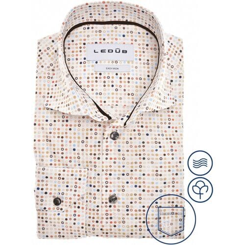 Ledûb Overhemd Allover Fantasy Dots Pattern Easy-Iron Zand-Donker Bruin / male