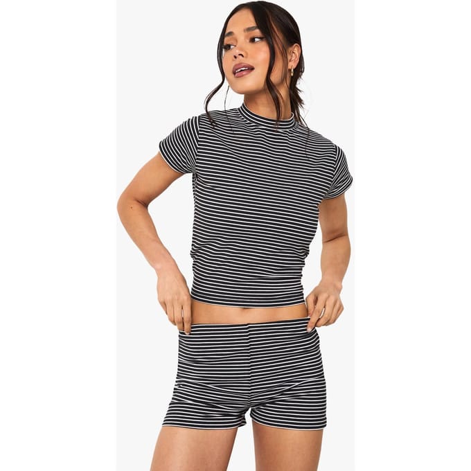 boohoo Dames Gestreepte top met kapmouwen | Black | Maat: 12