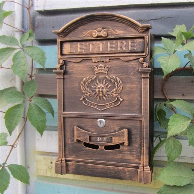 Brievenbus - Postkast Wandmontage - Veilig Post Opslaan - Afsluitbaar - 41x26x9cm - Antiek Koper
