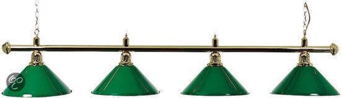 Lamp type pool met vier kappen messing/groen