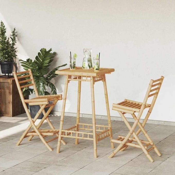Opvouwbare barkruk - Bamboe stoel - Buiten zitten - Met rugleuning - 2 stuks - Bruin