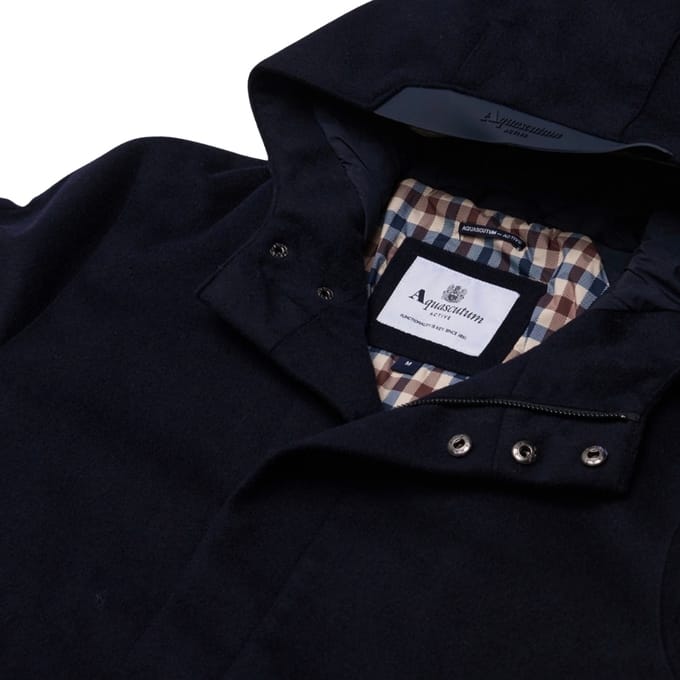 Aquascutum Active Wollen Jas Met Capuchon In Marineblauw