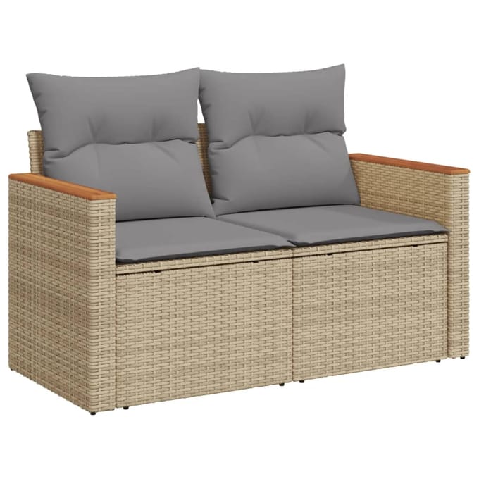 vidaXL - 9-delige - Loungeset - met - kussens - poly - rattan - gemengd - beige