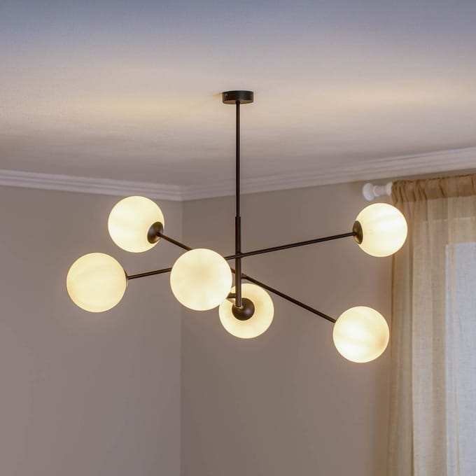 Emibig Hedensted grote hanglamp zwart met 6 witte glazen E14 - Perfecte verlichting voor elke ruimte