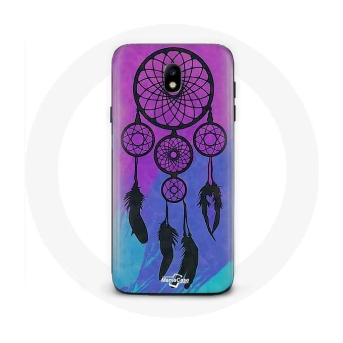 Coque pour Samsung Galaxy J7 2017 Attrape Rêve Noir Fond Bleu et Violet