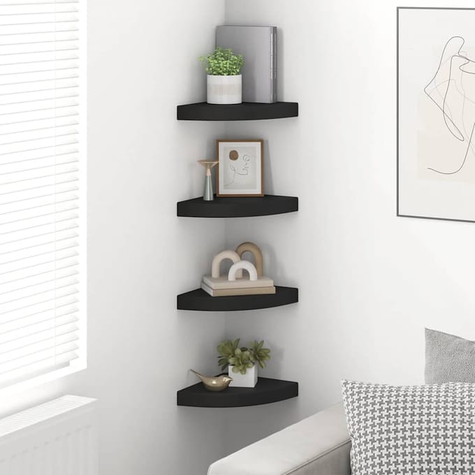 vidaXL - Hoekschappen - zwevend - 4 - st - 25x25x3,8 - cm - MDF - zwart