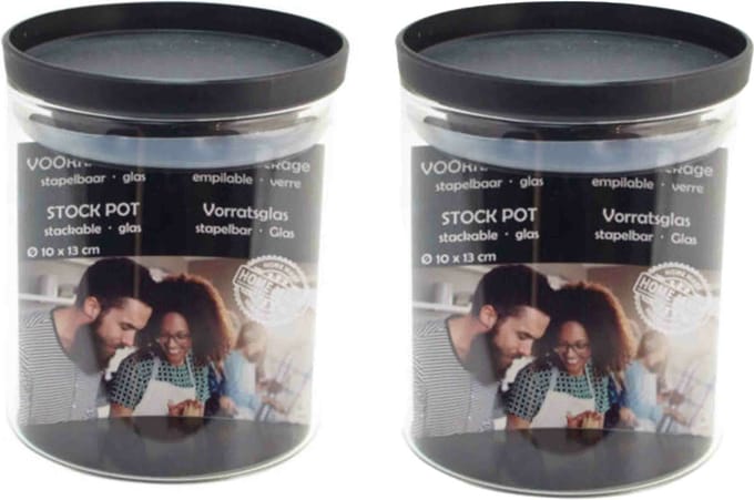 2x Stuks voorraadpotten/weckpotten stapelbaar - Glas - 10 x 13 cm