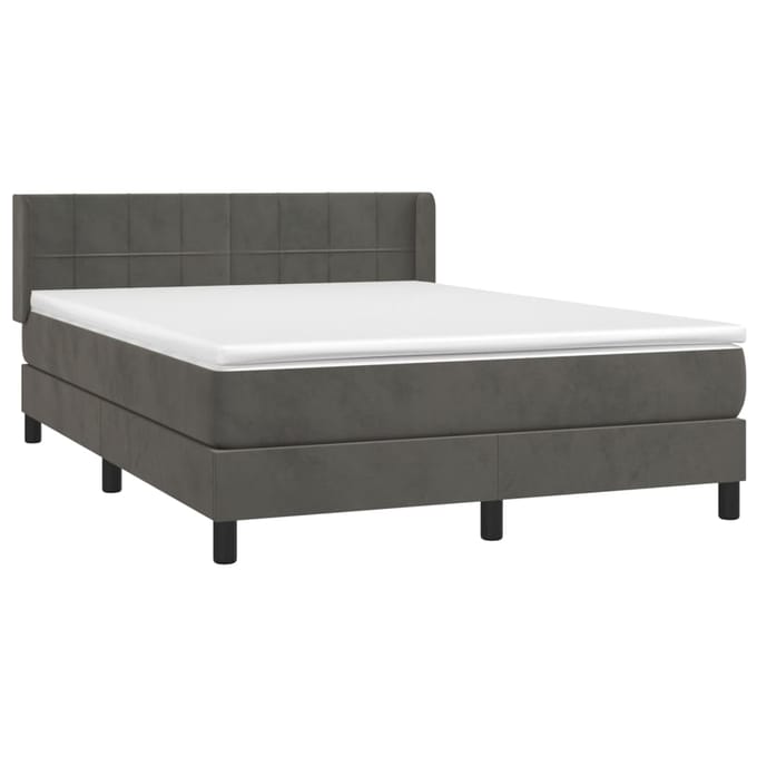 vidaXL - Boxspring - met - matras - fluweel - donkergrijs - 140x190 - cm
