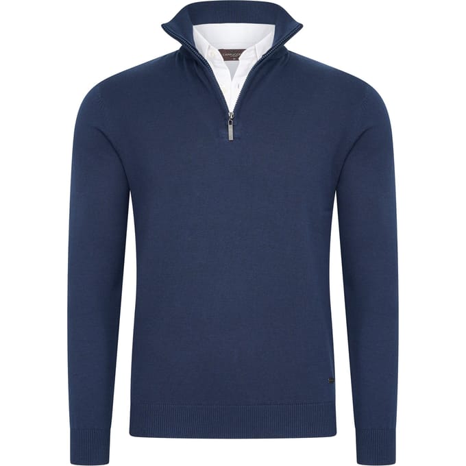 Cappuccino Italia - Heren Trui Pullover Zip Mock - Blauw - Maat L