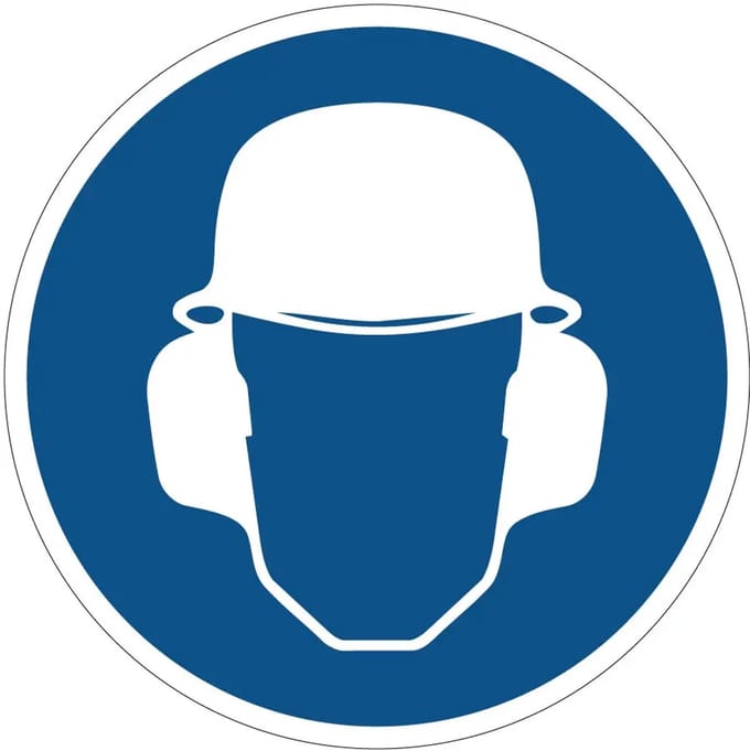 Oorkap en helm verplicht gebodssticker | 40 cm