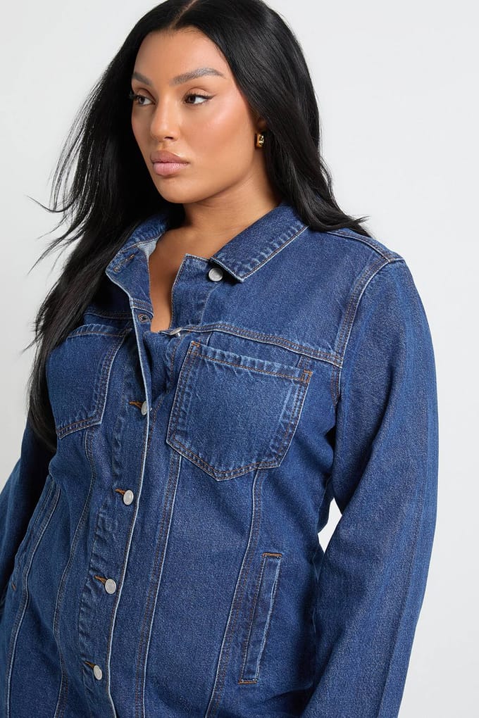 boohoo Dames Plus Western Denim Mini Jurk | Indigo | Maat: 26