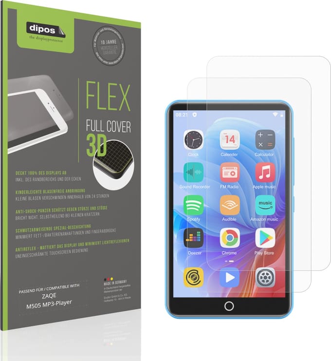 dipos FLEX – 2x Matte Screenprotector geschikt voor ZAQE M505 MP3-Player | Volledige Schermbescherming | Case-Friendly