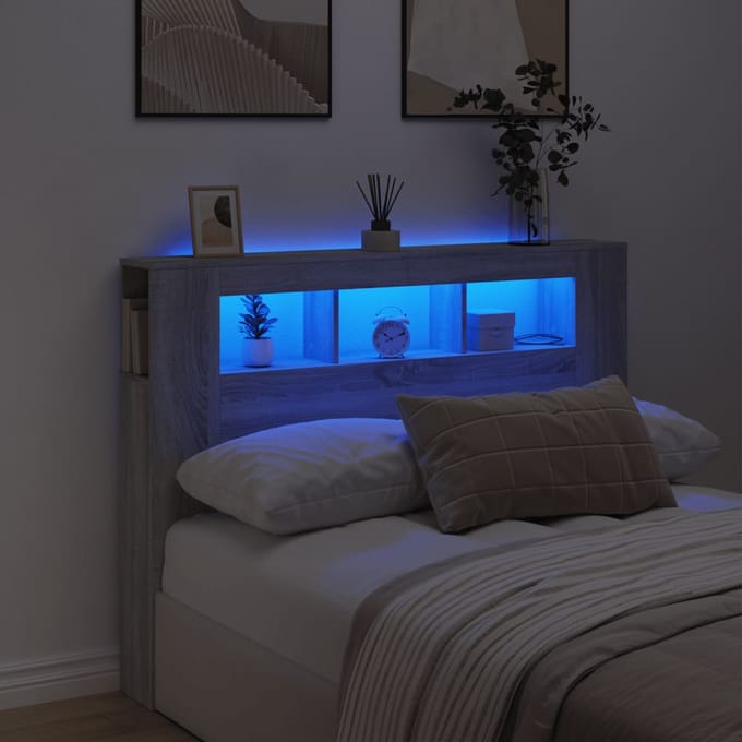 vidaXL - Hoofdeinde - met - LED - 140x18,5x103,5 - cm - bewerkt - hout - grijs - sonoma