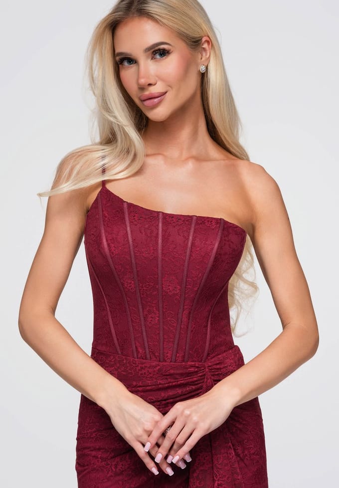 LARICA Jurk - Veters - Gebloemd - Jurk Bordeaux M