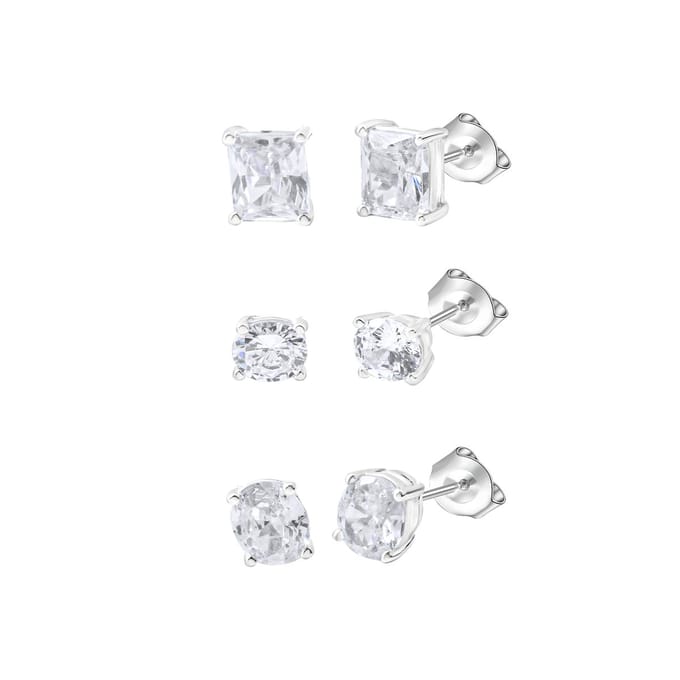 Celesta Silber Ohrstecker Set 925 Sterling Silber rhodiniert Zirkonia