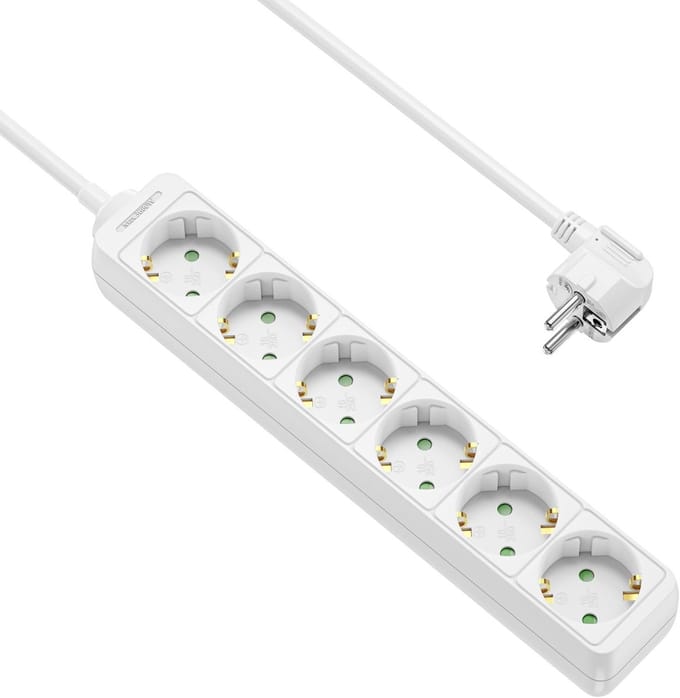 Stekkerdoos - 6-voudig - Wit - 5 meter - Allteq